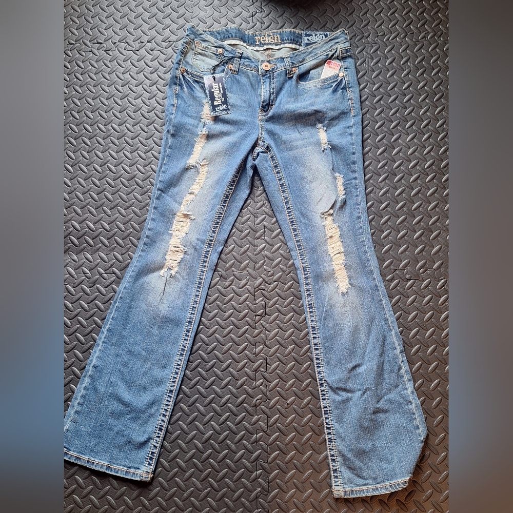Reign Blue Distressed Bootcut Jeans
